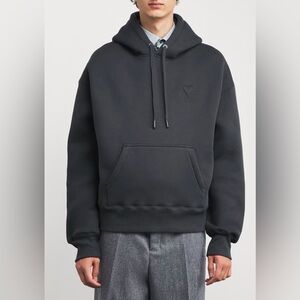 AMI Paris Ami de Coeur Hoodie Cotton Blend Grey Size XL